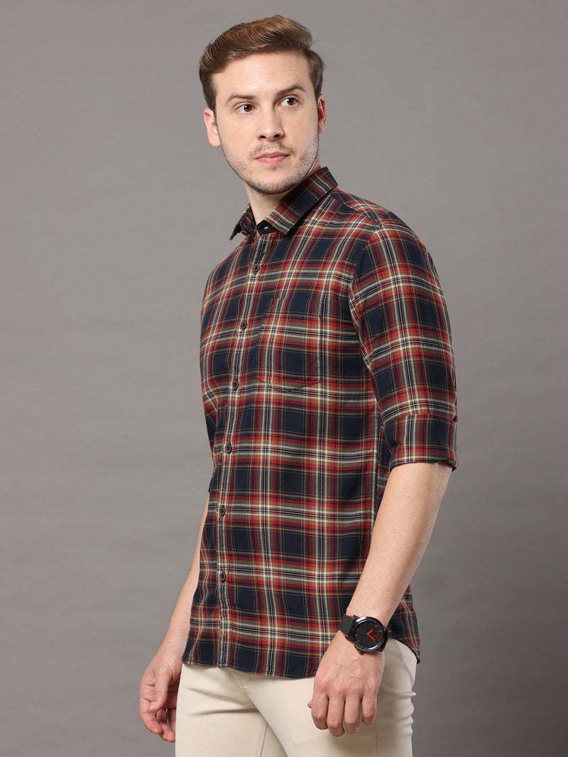 Shop Men's Brown Slim Fit Cotton Casual Checks Shirt Online.