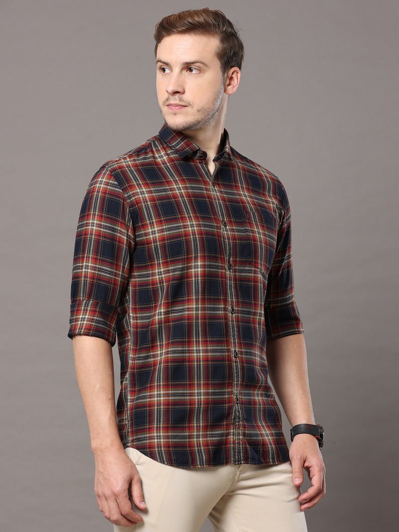 Shop Men's Brown Slim Fit Cotton Casual Checks Shirt Online.