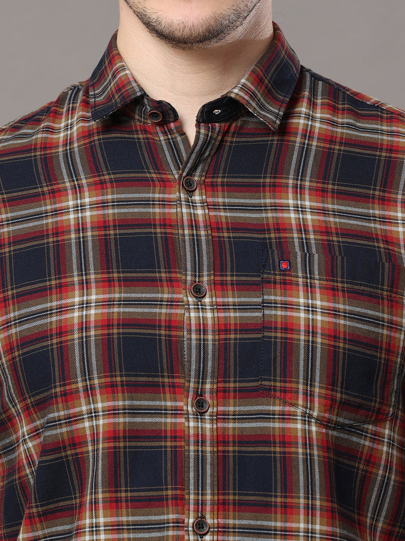 Shop Men's Brown Slim Fit Cotton Casual Checks Shirt Online.