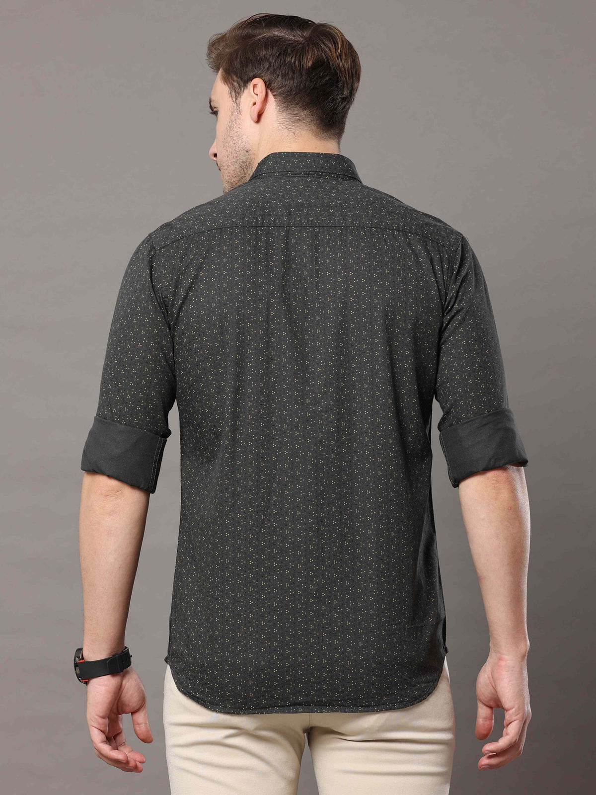 Men's Dark Green Slim Fit Printed Full Sleeves Casual Shirts