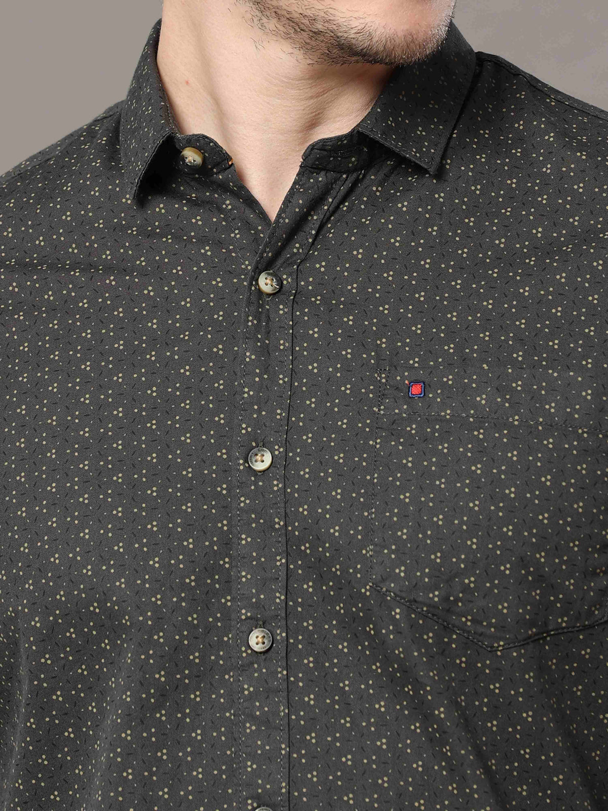 Men's Dark Green Slim Fit Printed Full Sleeves Casual Shirts