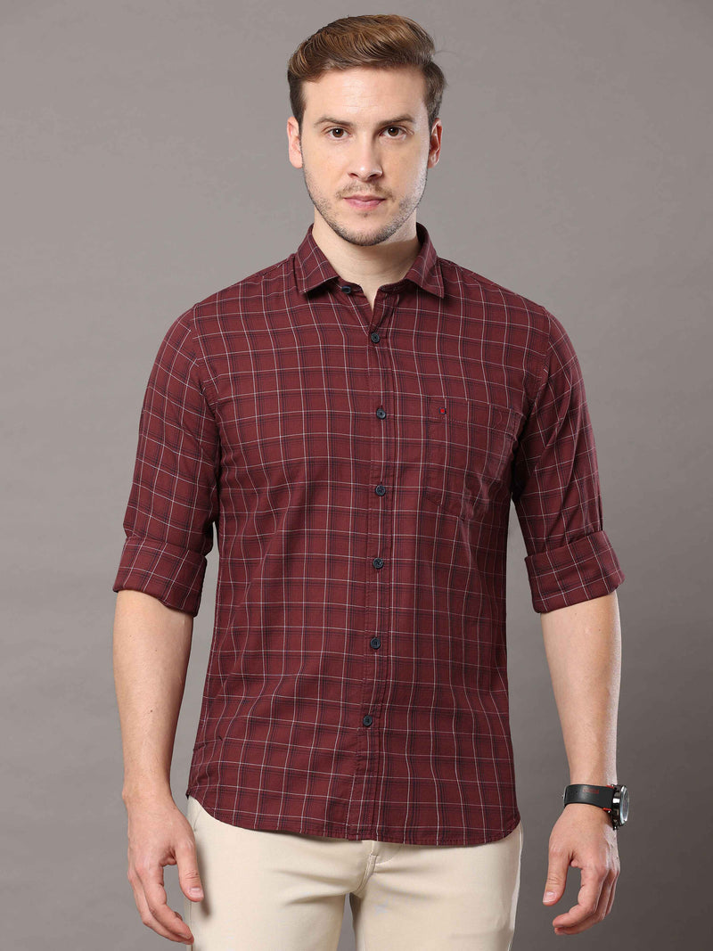 Shop Men's Brown Slim Fit Cotton Casual Checks Shirt Online.