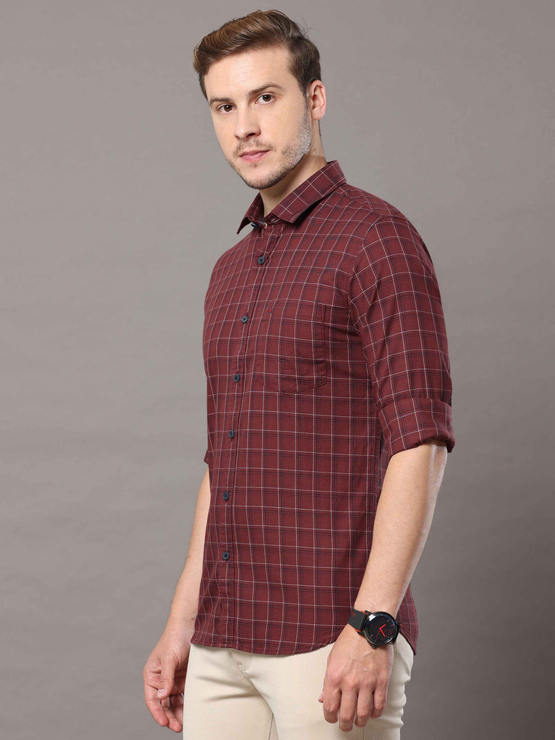 Shop Men's Brown Slim Fit Cotton Casual Checks Shirt Online.