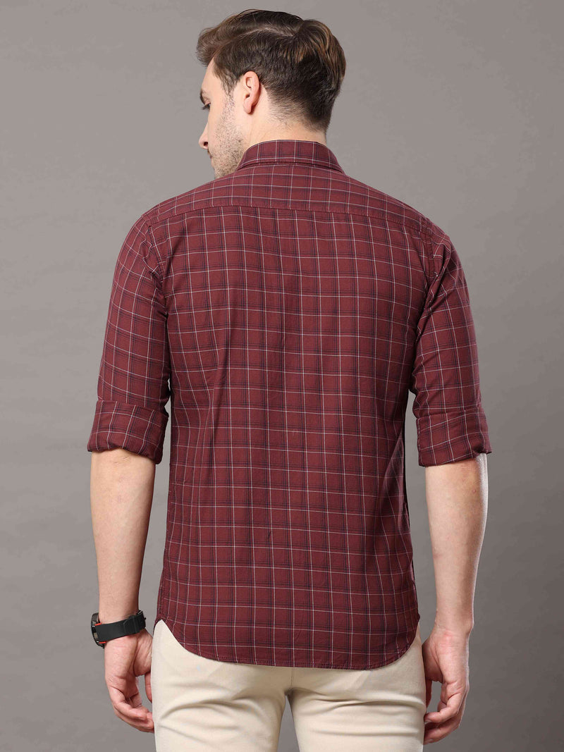 Shop Men's Brown Slim Fit Cotton Casual Checks Shirt Online.