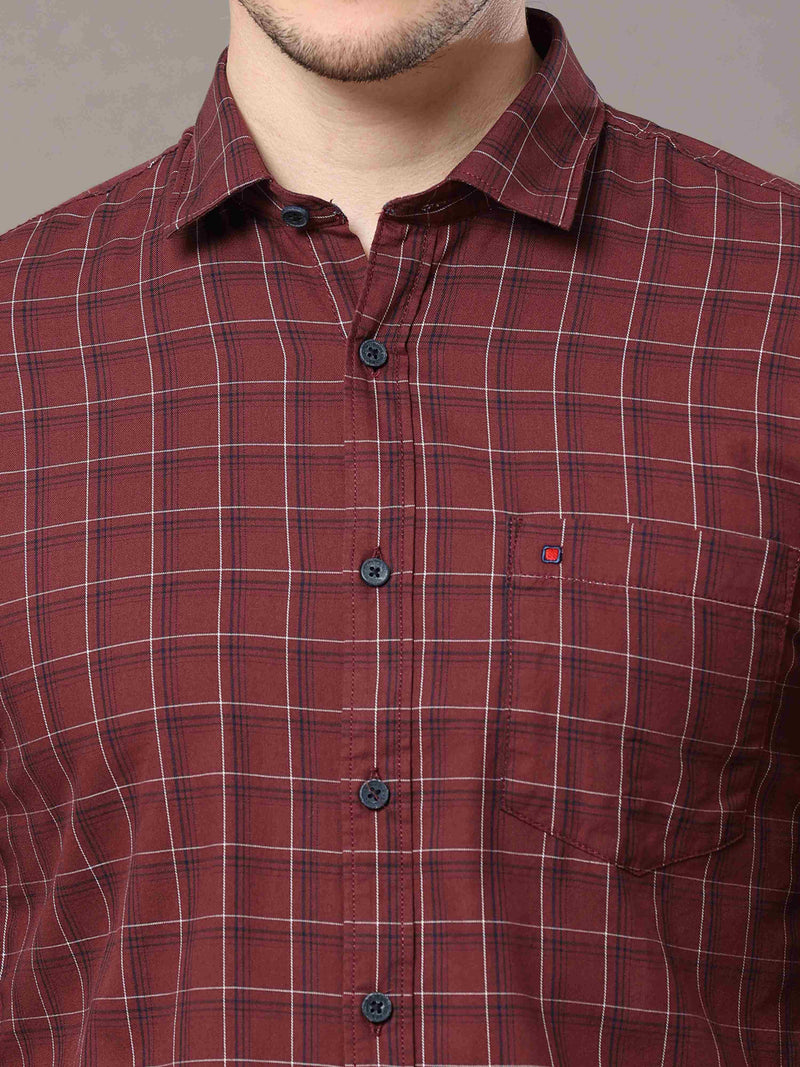 Shop Men's Brown Slim Fit Cotton Casual Checks Shirt Online.