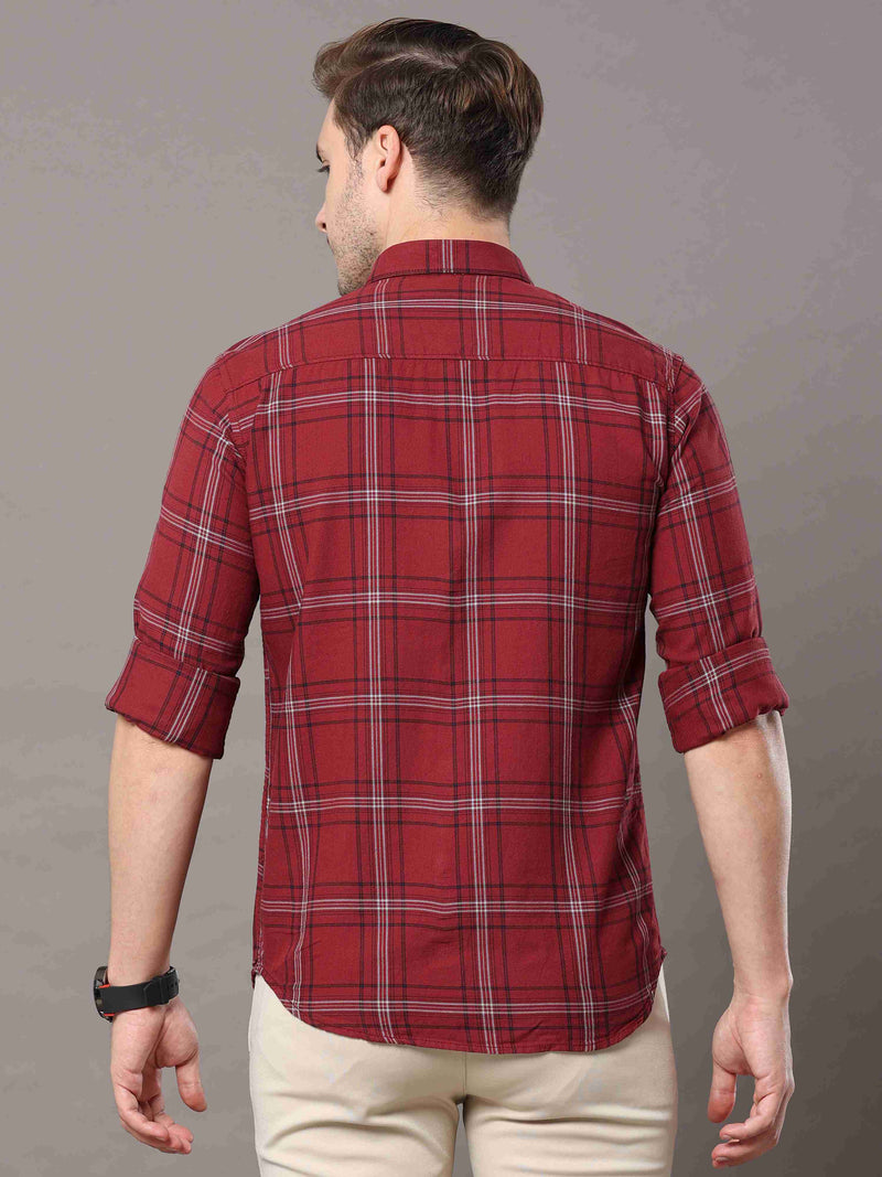 Shop Men's Maroon Slim Fit Cotton Casual Checks Shirt Online.