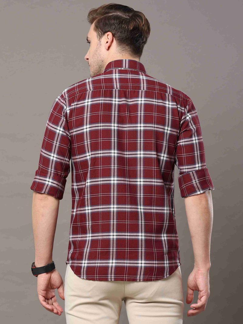 Shop Men's Maroon Slim Fit Cotton Casual Checks Shirt Online.