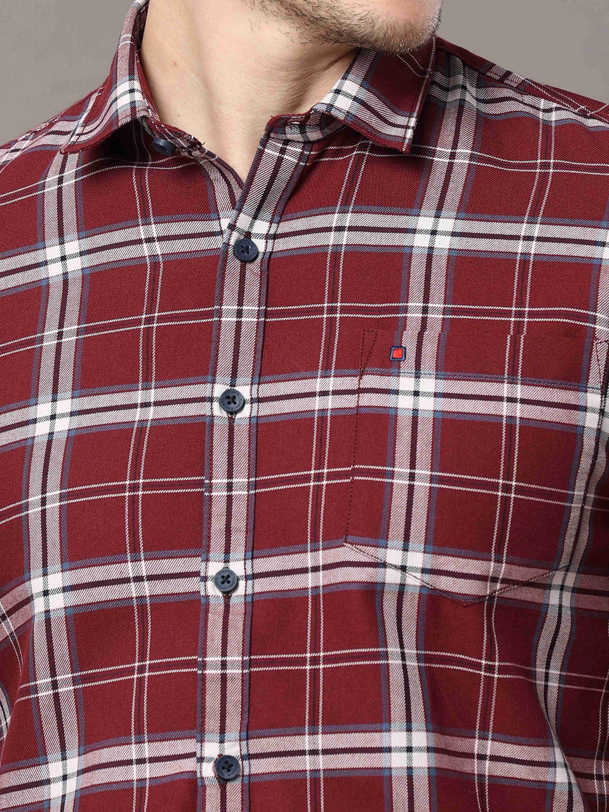 Shop Men's Maroon Slim Fit Cotton Casual Checks Shirt Online.