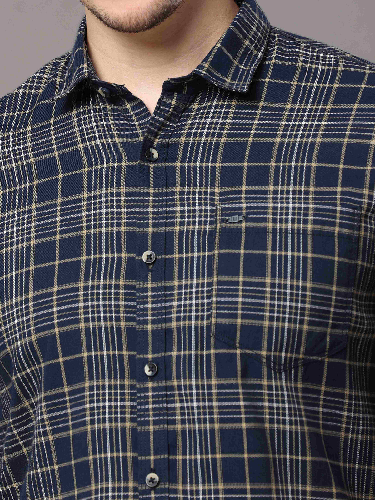 Men's Navy Slim Fit Checks Full Sleeves Casual Shirts