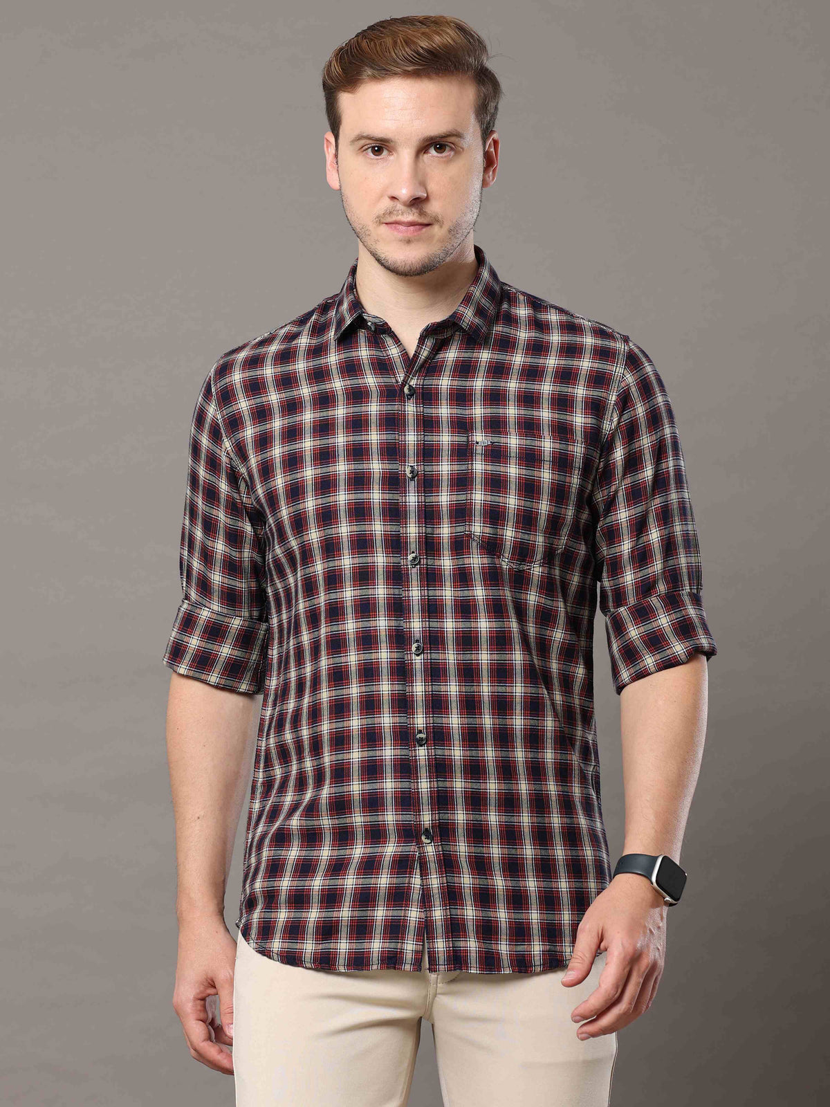 Shop Red White Check Shirt Online.