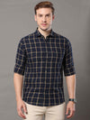 Men's Navy Slim Fit Checks Full Sleeves Casual Shirts