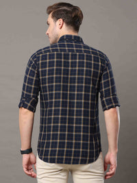 Men's Navy Slim Fit Checks Full Sleeves Casual Shirts