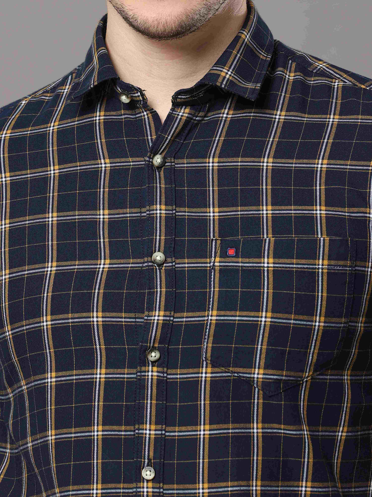 Shop Men's Navy Slim Fit Cotton Casual Checks Shirt Online.