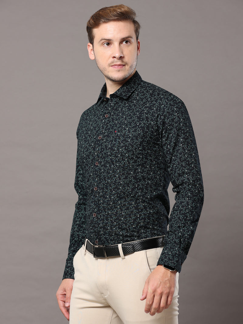 Shop Men's Navy Slim Fit Cotton Casual Printed Shirt Online.