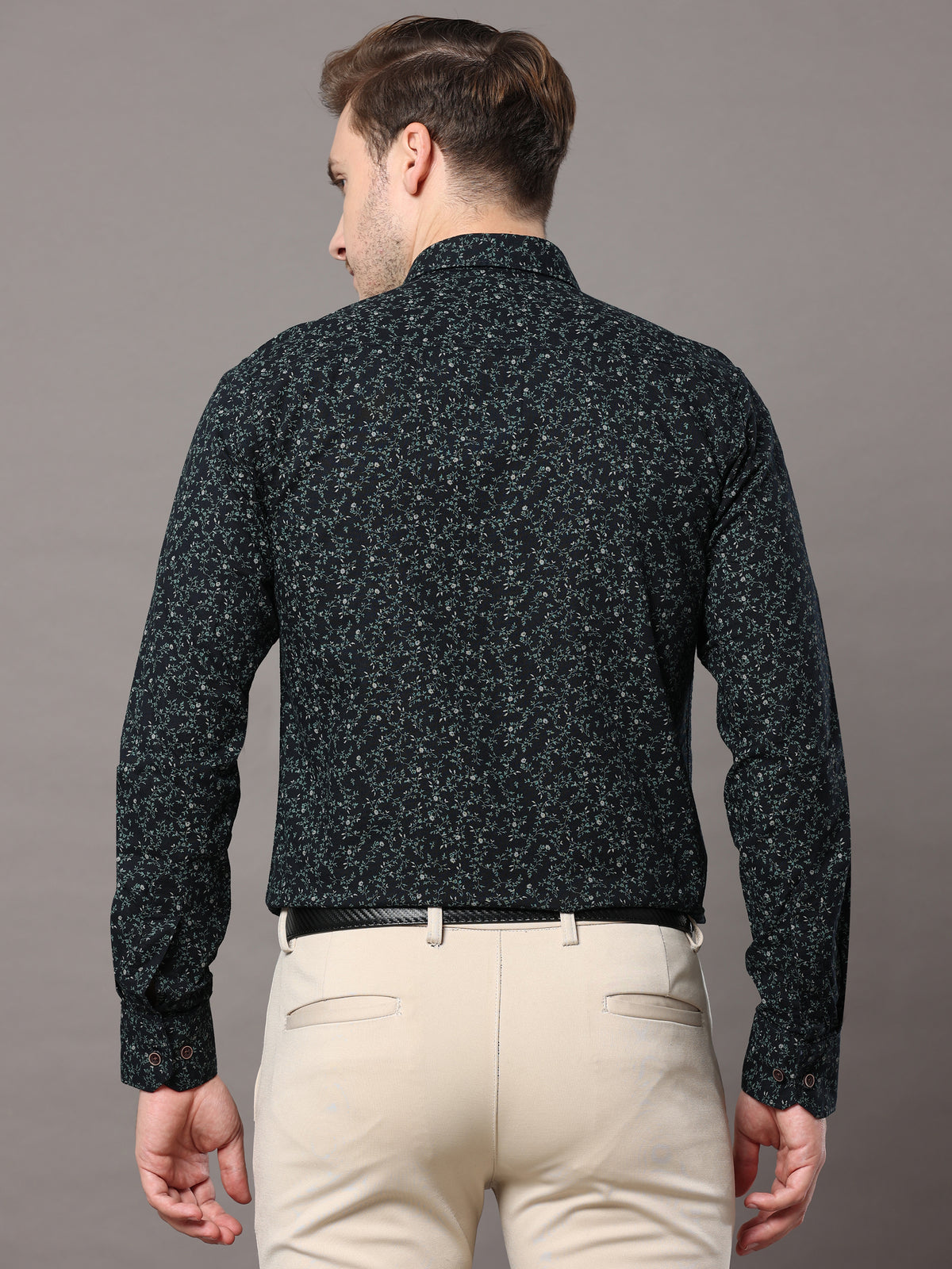 Shop Men's Navy Slim Fit Cotton Casual Printed Shirt Online.