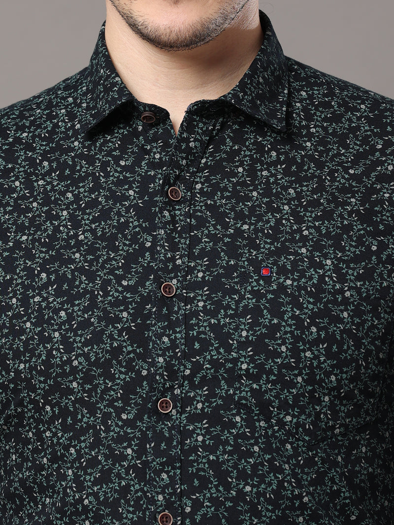 Shop Men's Navy Slim Fit Cotton Casual Printed Shirt Online.