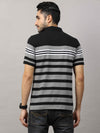 Men's Black Grey Regular Fit Stripes Half Sleeves Polo Neck T-Shirt