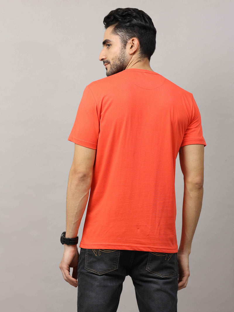 Shop Men's Orange Regular Fit Printed Half Sleeves Crew Neck T-Shirt Online.