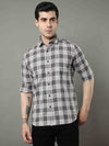 Men's Grey Slim Fit Checks Full Sleeves Casual Shirts