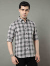 Men's Grey Slim Fit Checks Full Sleeves Casual Shirts