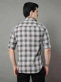 Men's Grey Slim Fit Checks Full Sleeves Casual Shirts