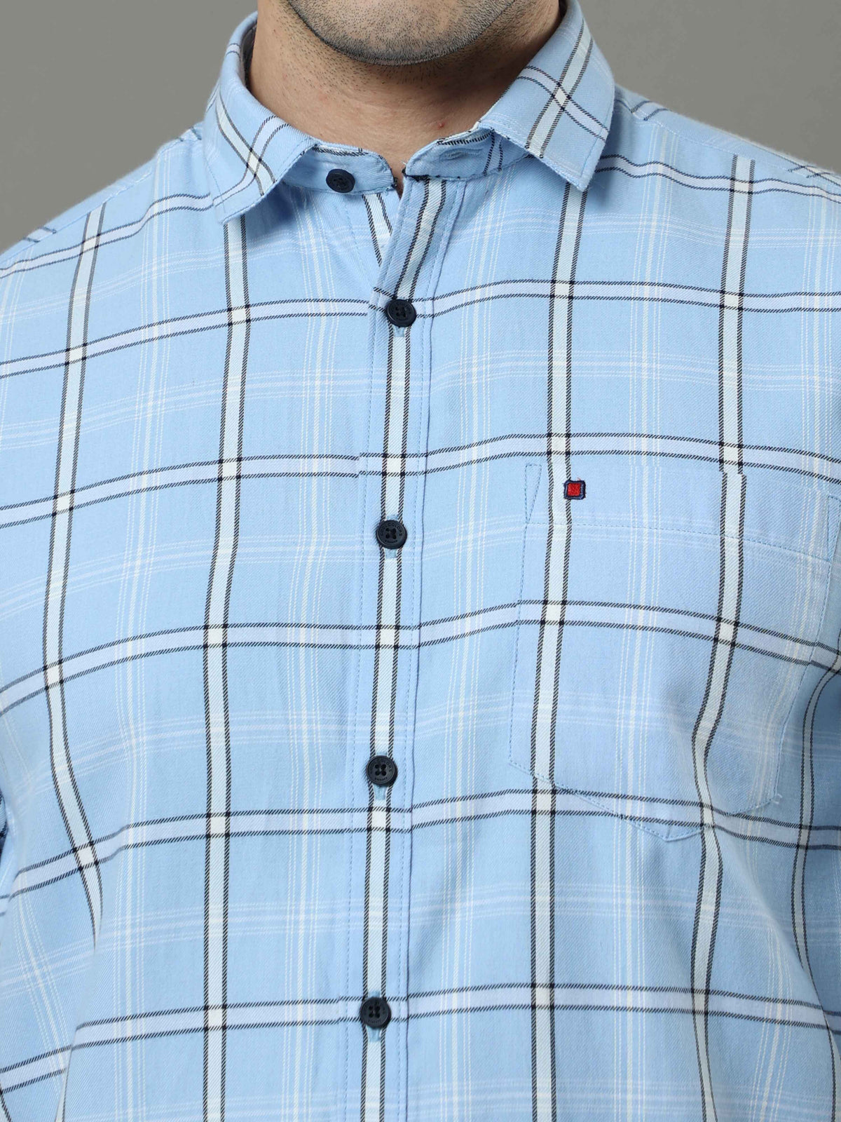 Shop Men's Blue Slim Fit Cotton Casual Checks Shirt Online.