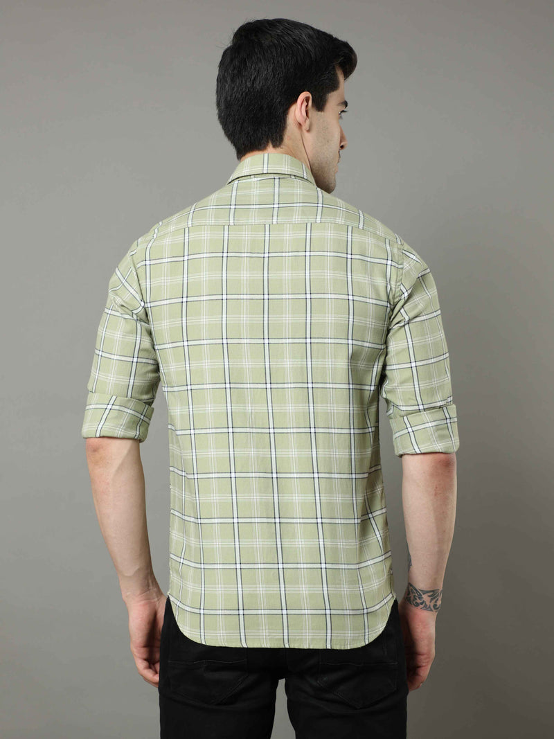 Shop Men's Green Slim Fit Cotton Casual Checks Shirt Online.