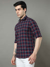 Men's Navy Slim Fit Checks Full Sleeves Casual Shirts