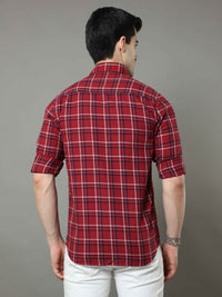 Men's Maroon Slim Fit Checks Full Sleeves Casual Shirts