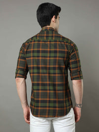 Men's Green Slim Fit Checks Full Sleeves Casual Shirts