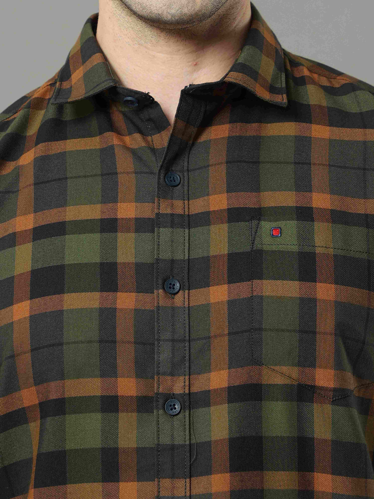 Men's Green Slim Fit Checks Full Sleeves Casual Shirts