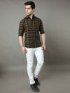 Men's Green Slim Fit Checks Full Sleeves Casual Shirts