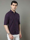 Men's Navy Red Slim Fit Checks Full Sleeves Casual Shirts