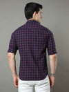 Men's Navy Red Slim Fit Checks Full Sleeves Casual Shirts