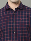 Men's Navy Red Slim Fit Checks Full Sleeves Casual Shirts