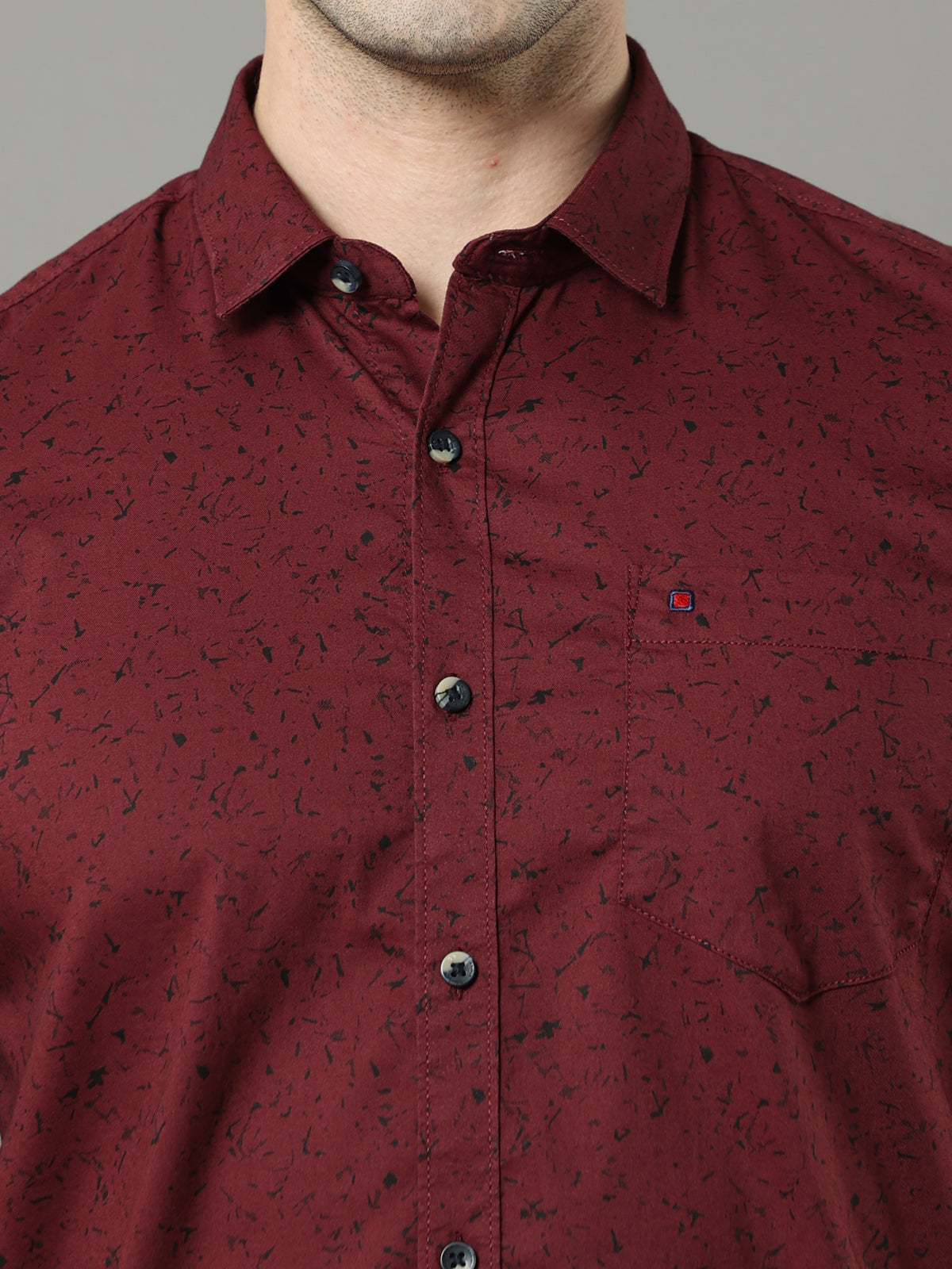 Men's Maroon Slim Fit Printed Full Sleeves Casual Shirts