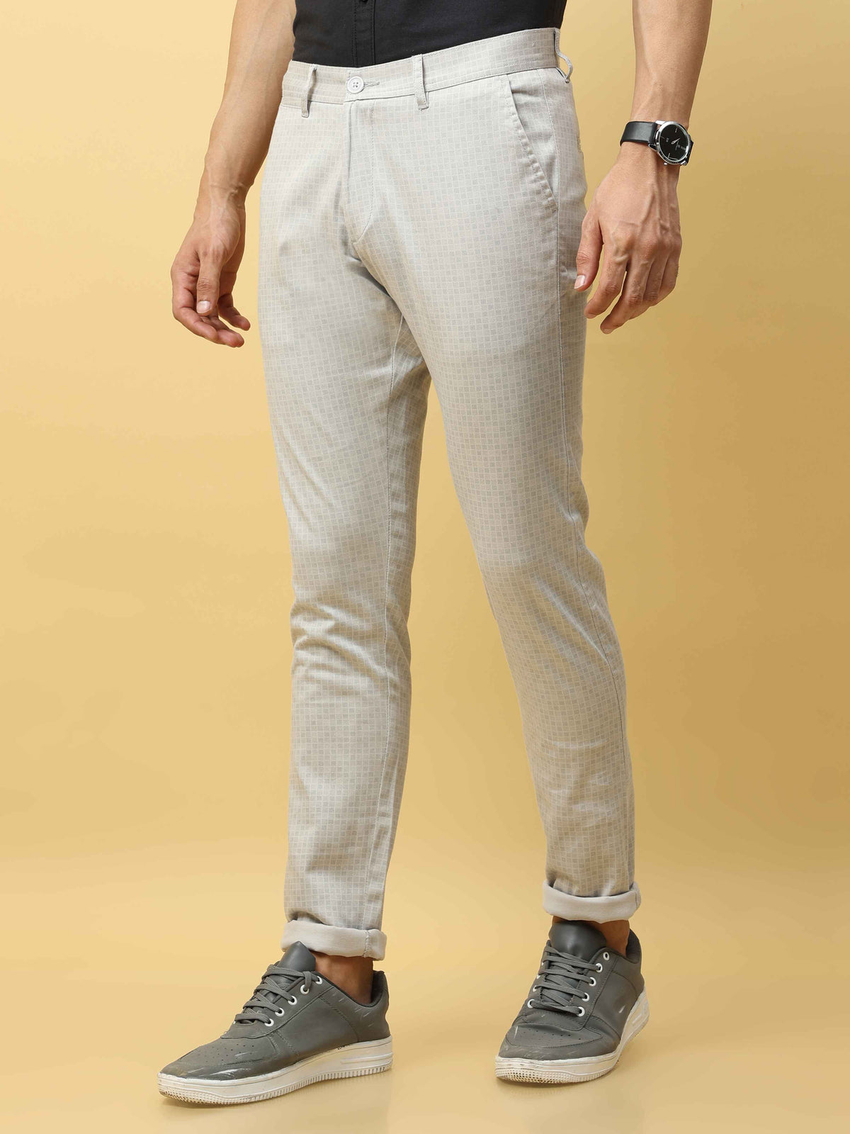 Shop Men's Grey Cotton Narrow Fit Causal Trouser Online.