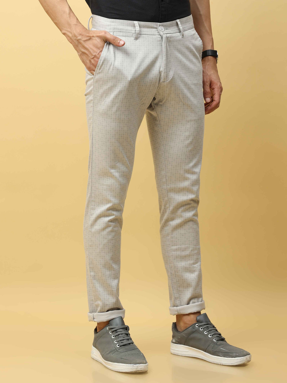 Shop Men's Grey Cotton Narrow Fit Causal Trouser Online.