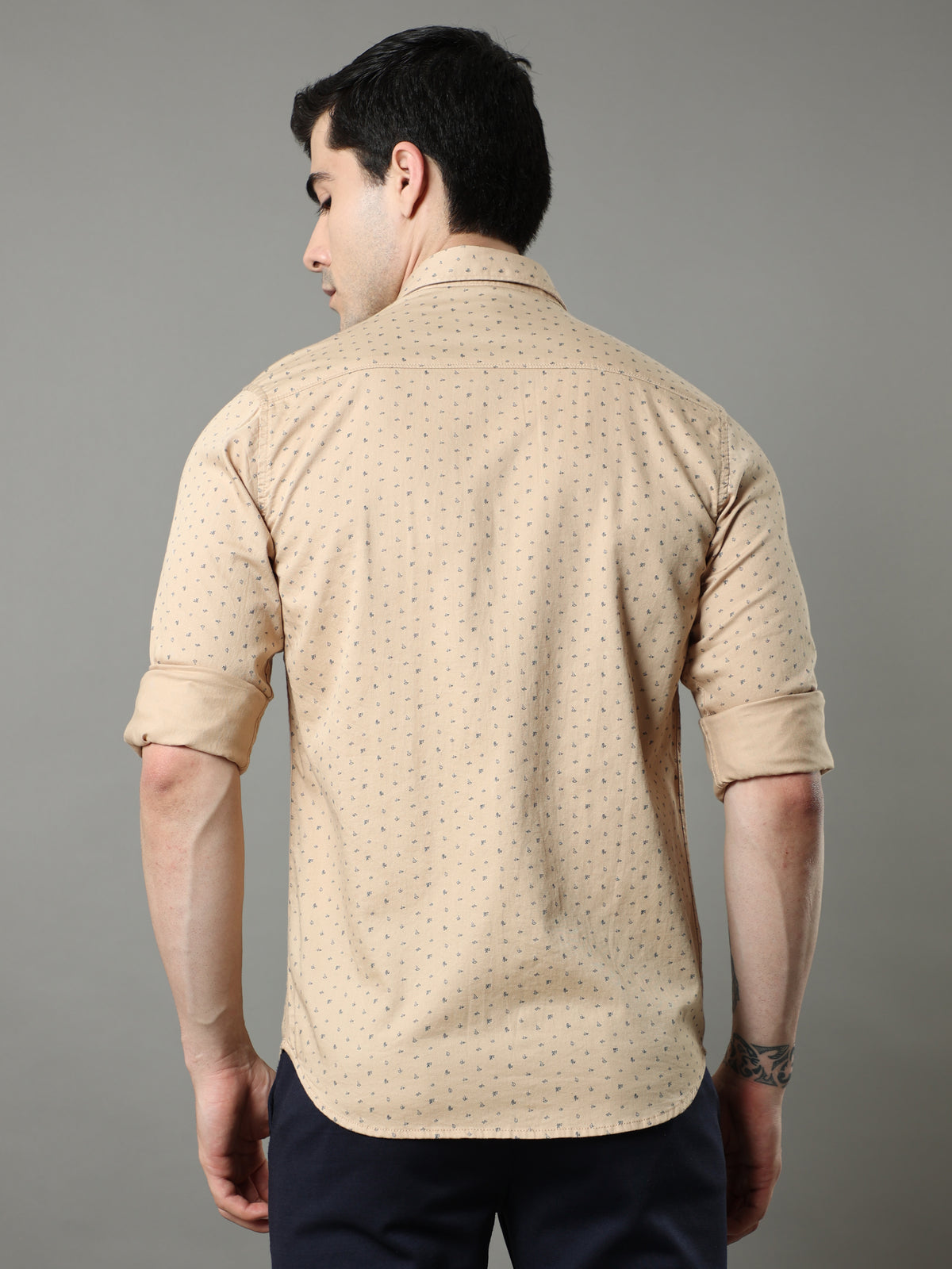 Shop Men's Beige Slim Fit Cotton Casual Printed Shirt Online.