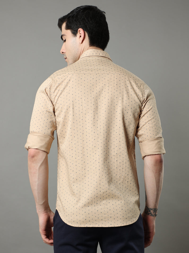 Shop Men's Beige Slim Fit Cotton Casual Printed Shirt Online.