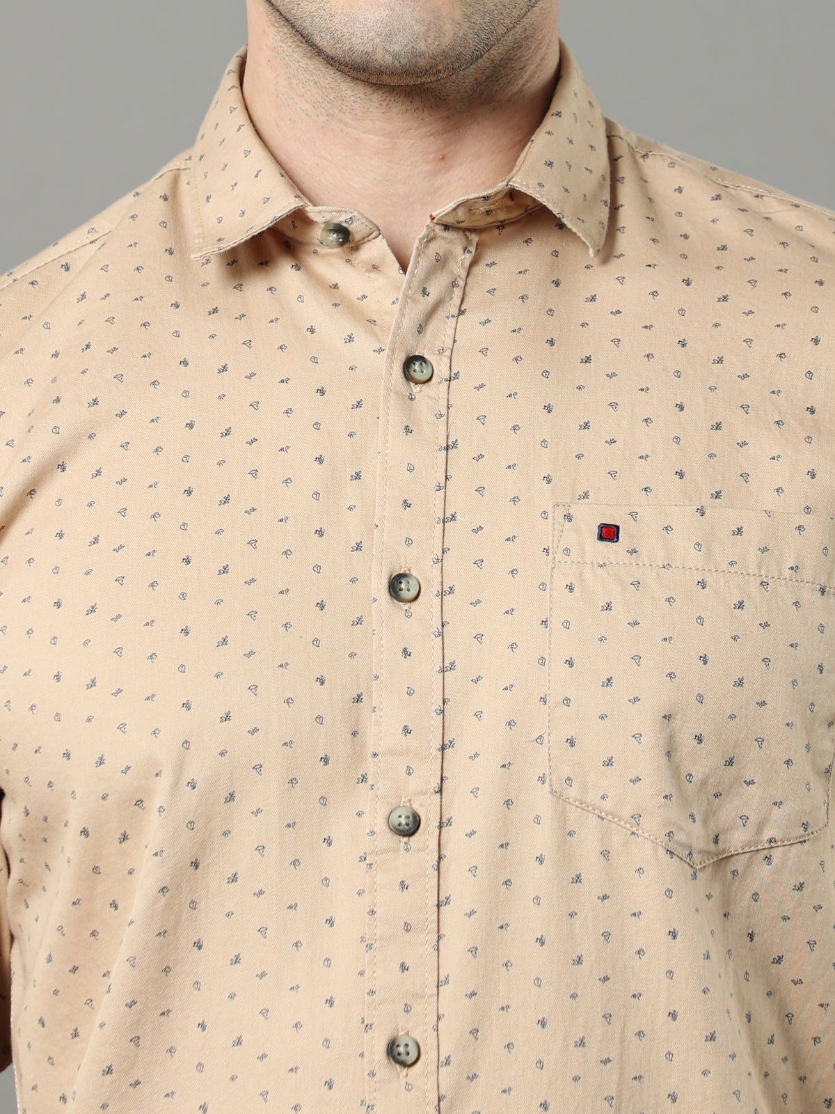 Men's Beige Slim Fit Printed Full Sleeves Casual Shirts