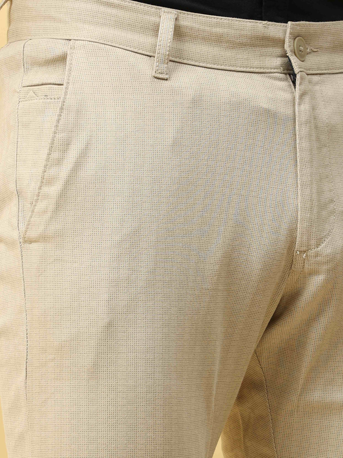 Shop Men's Cream Narrow Fit Dobby Printed Casual Trouser Online.