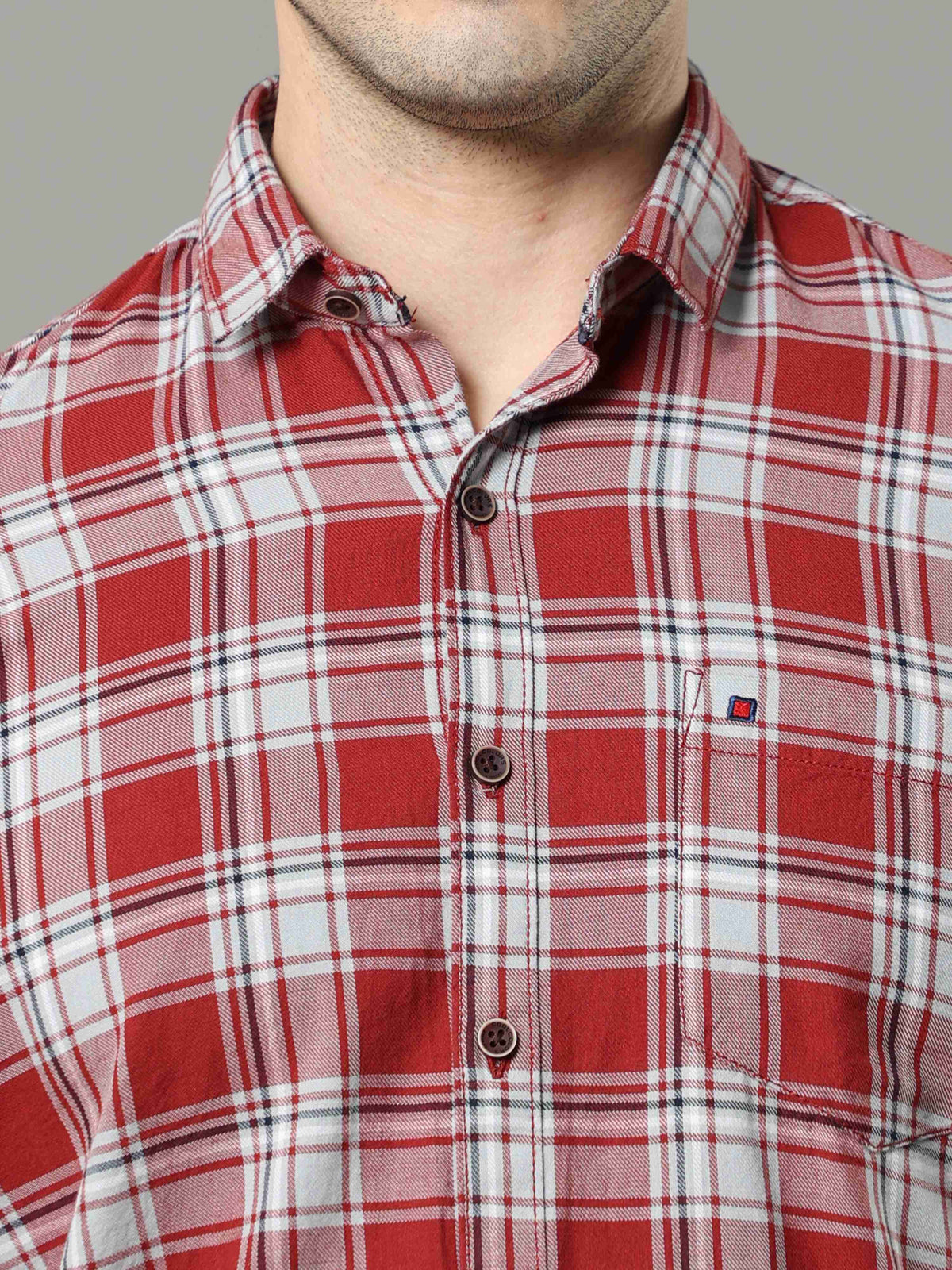 Men's Maroon Slim Fit Checks Full Sleeves Casual Shirts