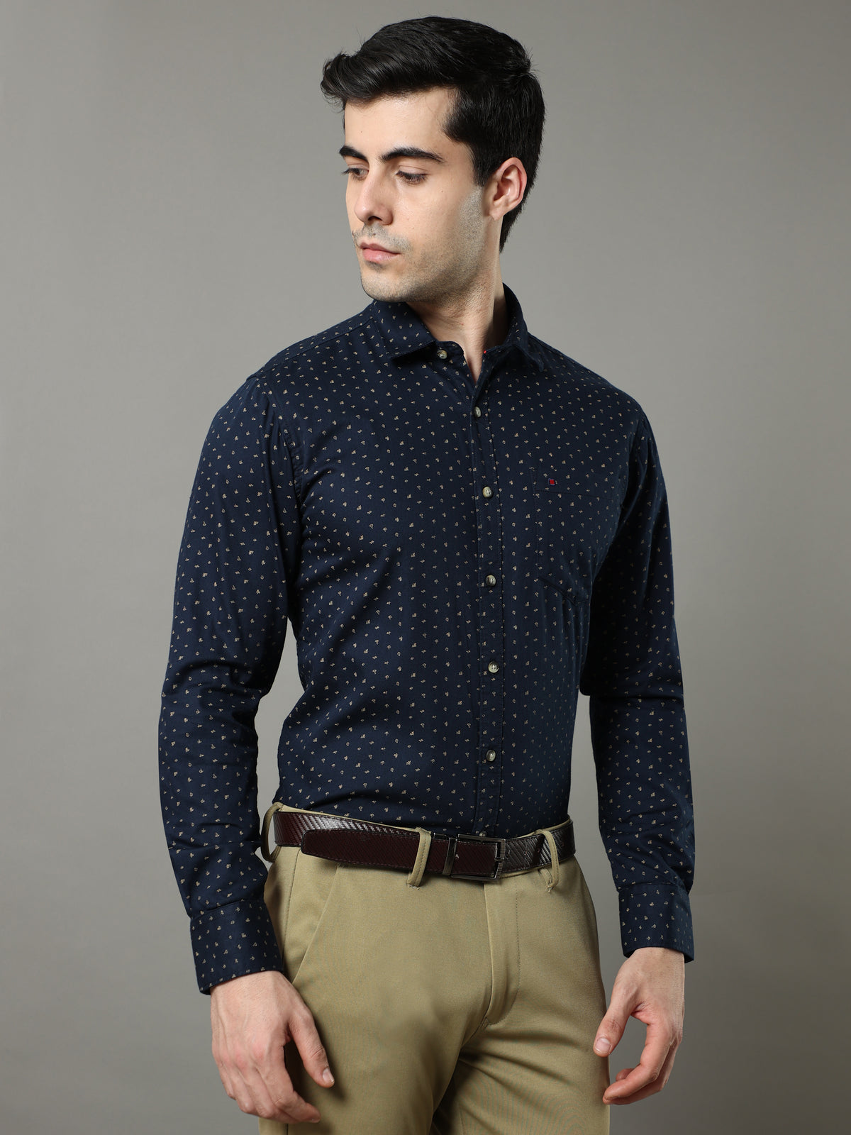 Shop Men's Navy Slim Fit Cotton Casual Printed Shirt Online.