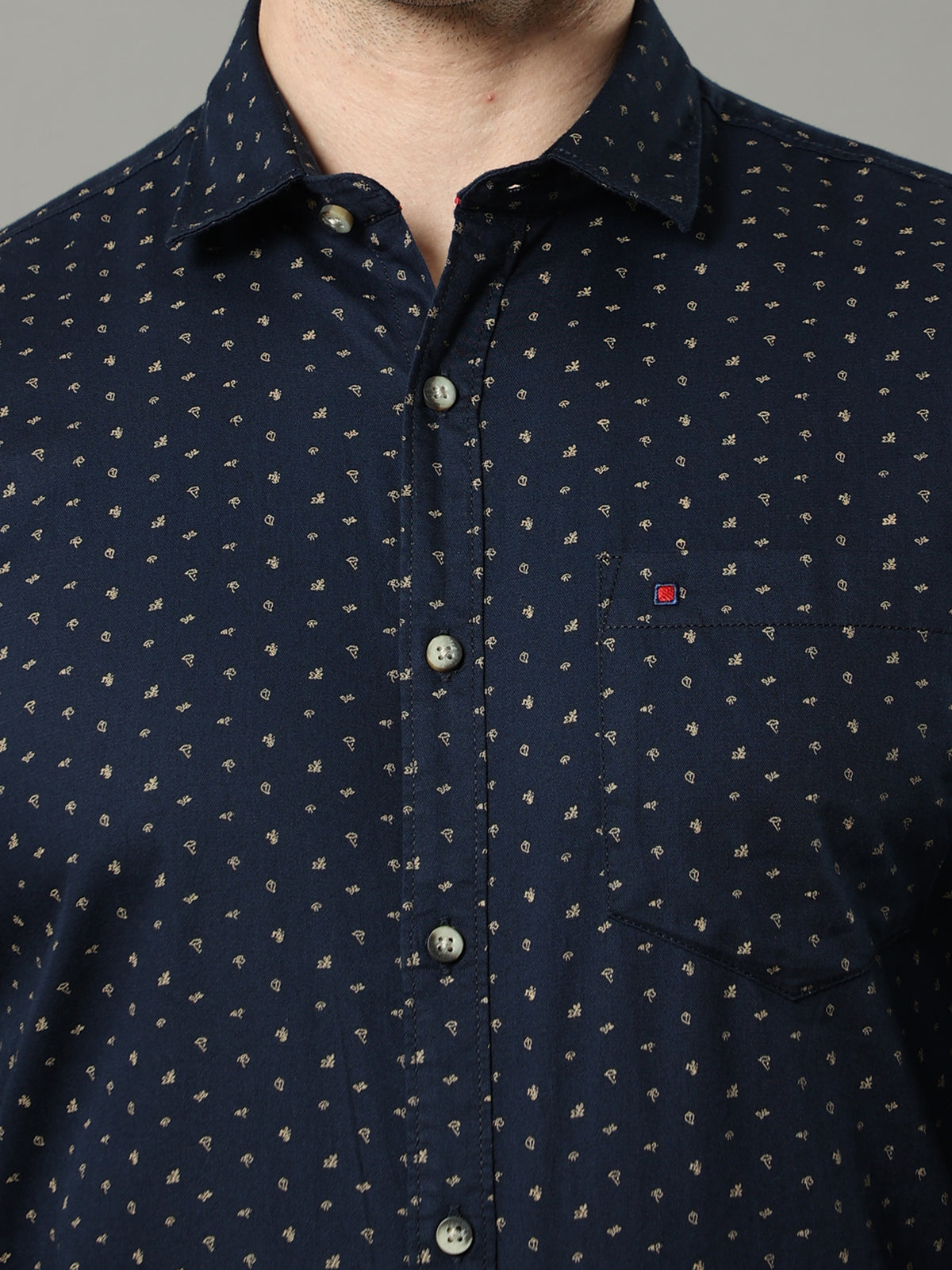 Shop Men's Navy Slim Fit Cotton Casual Printed Shirt Online.