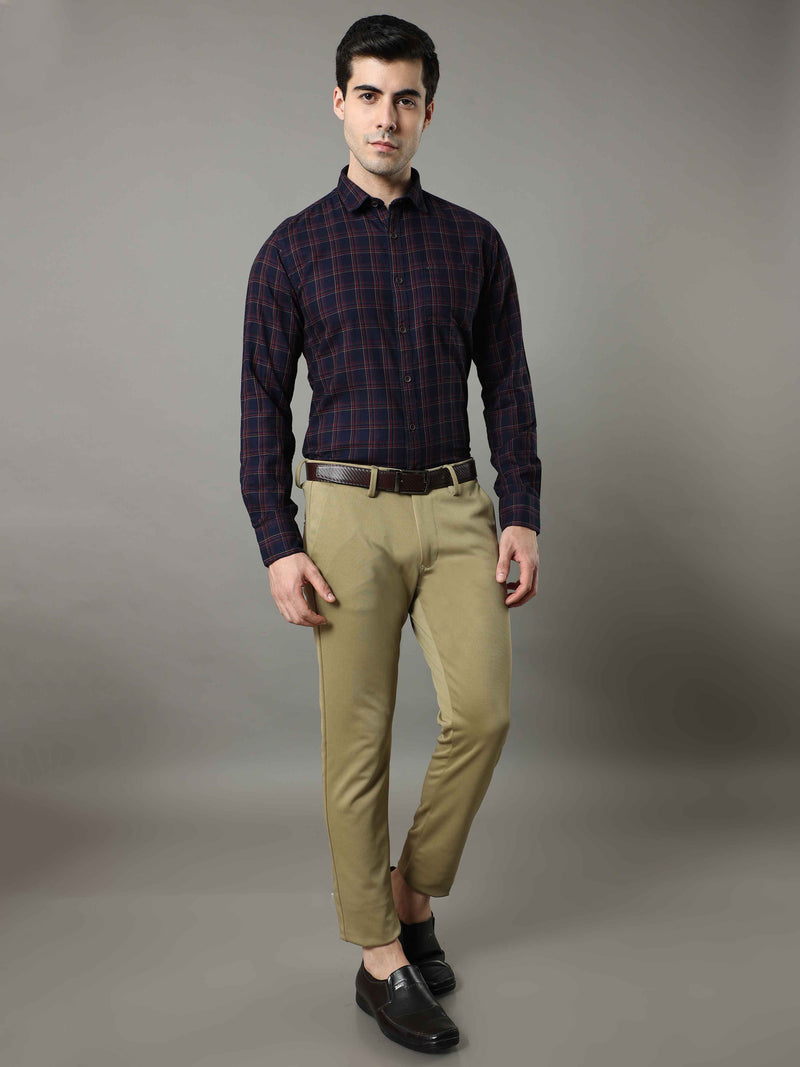 Shop Men's Navy - Red Slim Fit Cotton Casual Checks Shirt Online.