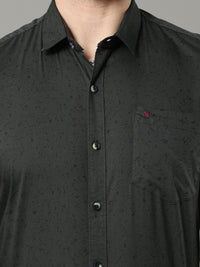 Men's Dark Green Slim Fit Printed Full Sleeves Casual Shirts