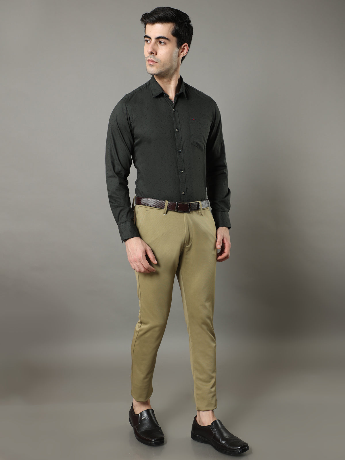 Men's Dark Green Slim Fit Printed Full Sleeves Casual Shirts