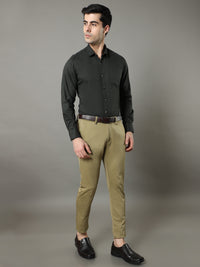 Men's Dark Green Slim Fit Printed Full Sleeves Casual Shirts
