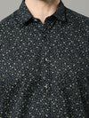 Men's Navy Slim Fit Printed Full Sleeves Casual Shirts
